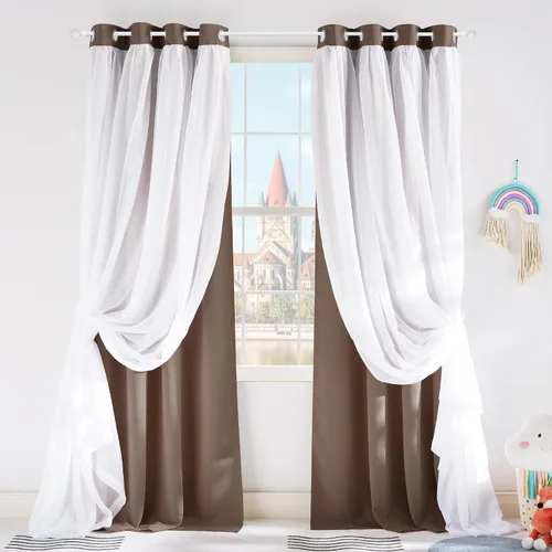Miniatura 16 de PONY DANCE Cortinas Opacas con Superposición de Gasa, Cortinas de Doble Capa con Aislamiento Térmico Mix & Match para Oscurecer Habitaciones