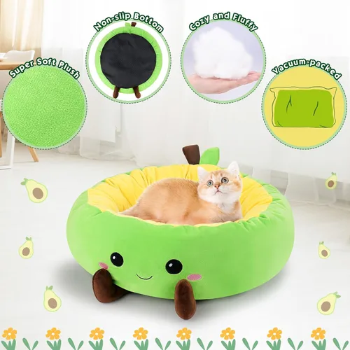 Miniatura 4 de Cama térmica de aguacate para gatos, bonita cama redonda para perros para invierno, cama cálida para gatos de interior y perros pequeños, nido