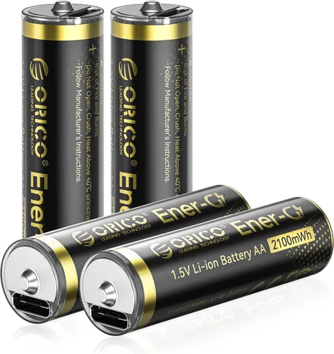 Miniatura 9 de ORICO Ener-G Batería de iones de litio recargable AA de 1.5 V 2100 mWh, carga USB-C de 2 horas, carga rápida de más de 1500 ciclos para controlador