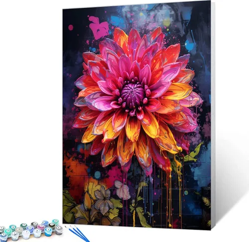Miniatura 14 de Pintura al óleo de flor de loto por números, lirio de agua, kit de pintura acrílica para niños, adultos, principiantes, garabatos, graffiti