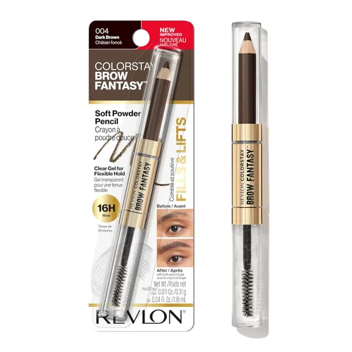 Revlon ColorStay Brow Fantasy, lápiz de polvo para cejas todo en uno con gel transparente moldeador, gel infundido con pantenol, a prueba de Marrón