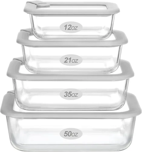 Contenedores de vidrio para alimentos con tapa de vidrio, juego de recipientes de almacenamiento de alimentos aptos para microondas, paquete de 4,