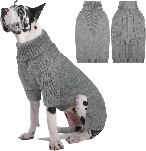 Miniatura 79 de IECOii Suéter extragrande para perro, suéteres térmicos cálidos para perros de raza gigante, ropa de punto, cuello alto de invierno, elástica