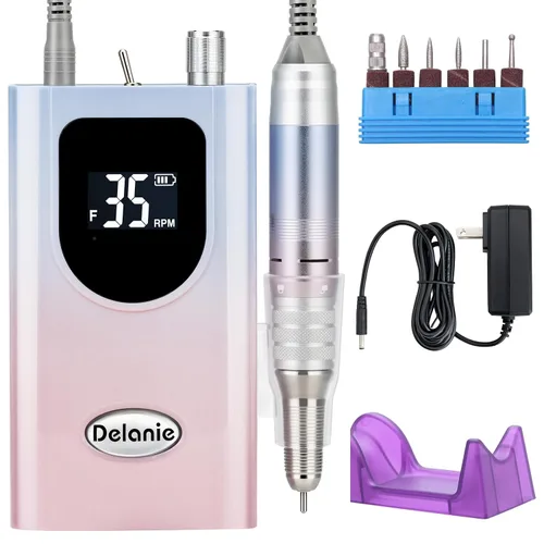 Miniatura 7 de Delanie Taladro de Uñas Profesional de Alto Torque 35000 RPM Recargable Portátil Eléctrico Lima de Uñas para Acrílico y Gel con Puntas para Negro