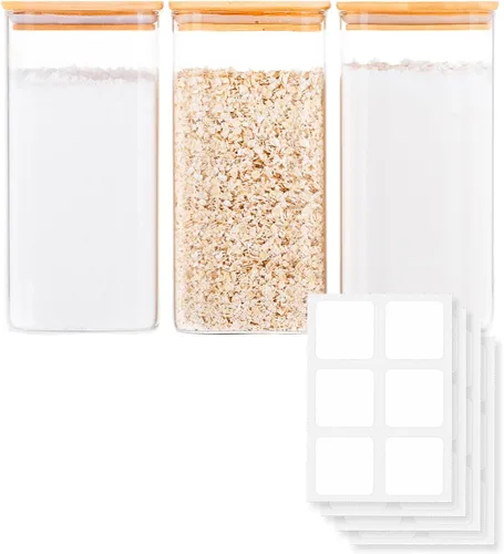Tarros de vidrio para almacenamiento de alimentos con tapas herméticas, recipientes de despensa de boca ancha, vidrio grueso sin BPA, resistente a