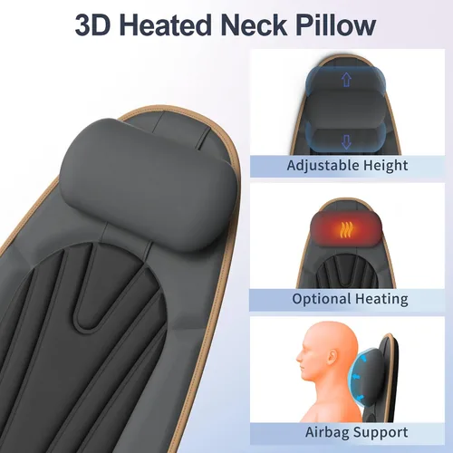 Miniatura 6 de SLOTHMORE Cojín de asiento de masaje, masajeador de espalda de vibración con calor, almohadilla para silla de masaje con almohada ajustable