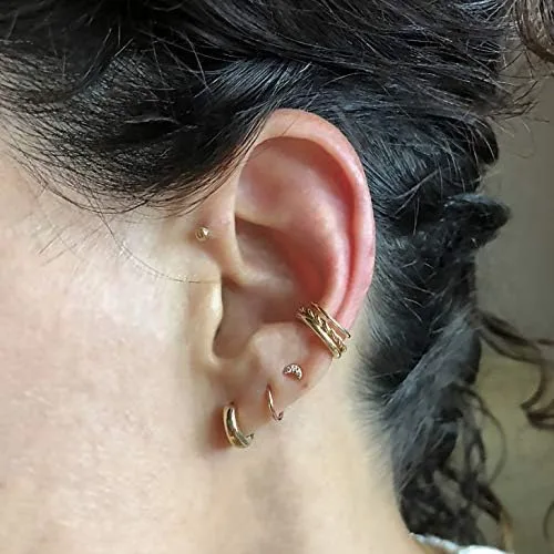 Miniatura 4 de FreshTrends Pendiente de cartílago de labret de oro de 14 quilates con forma de luna creciente 0079in