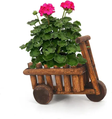 Miniatura 3 de GANAZONO Maceta de madera hecha a mano con diseño de carrito para el hogar y la oficina, contenedor multifuncional para plantas