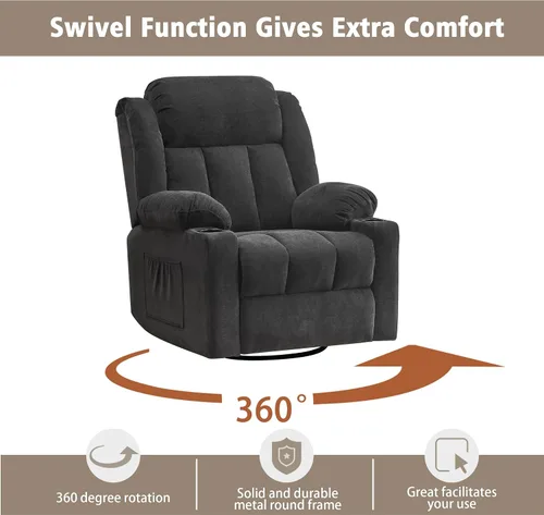 Miniatura 3 de Ketaiyou Rocker - Silla reclinable giratoria para adultos, deslizador reclinable manual grande con masaje y calor, cómoda y suave tela para sala
