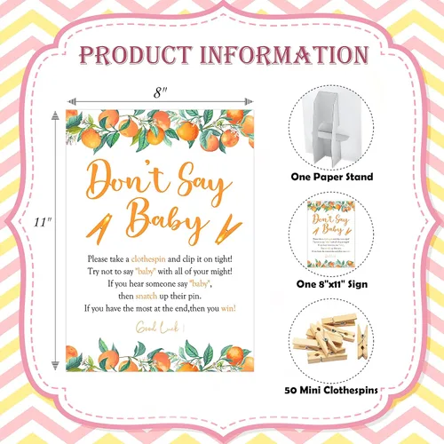Miniatura 2 de Juego de pinzas para ropa de bebé, juego Little Cutie Baby Shower, un letrero de 8 x 11 y 50 mini pinzas naturales para la ropa, género neutro