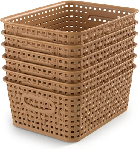 Miniatura 13 de WYT Cesta organizadora de almacenamiento tejida, paquete de 6 cestas de tejido de plástico negro, 10.1 x 7.55 x 4.1 pulgadas