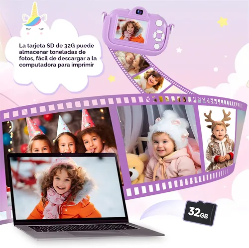 Miniatura 7 de MAVOKIS Cámara digital para niños de 3 a 8 años, cámara 1080P para niños con tarjeta SD de 32 GB, juguetes para niñas de 6 a 9 años, regalos