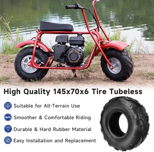 Miniatura 2 de AT 145/70-6 Neumático sin cámara para Mini Bike Go Kart ATV Coleman CT100U CC100X B100 KT196 CK196 Baja Doodlebug DB30, Mini Bike Neumáticos 145