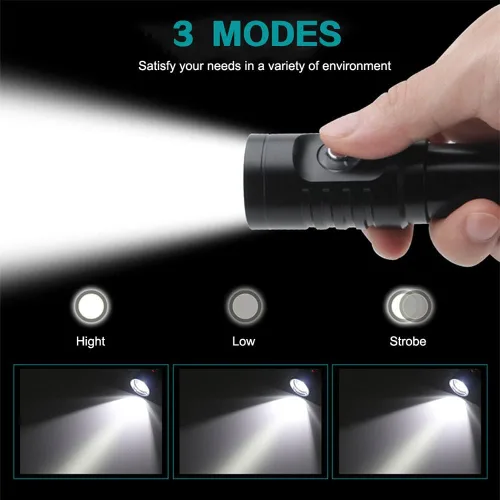 Miniatura 5 de Linterna de buceo de 10000 lúmenes, luz de buceo IPX8, impermeable, recargable, 3 modos, linterna submarina, linterna LED submarina profesional