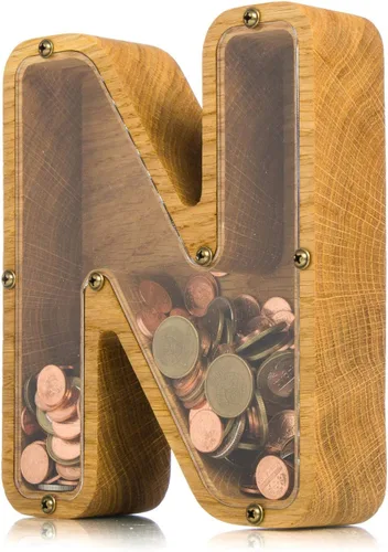 Miniatura 17 de Alcancía de madera personalizada con letra para niños, niñas y adultos, bancos de monedas de madera de roble duradero, 3 tamaños para elegir