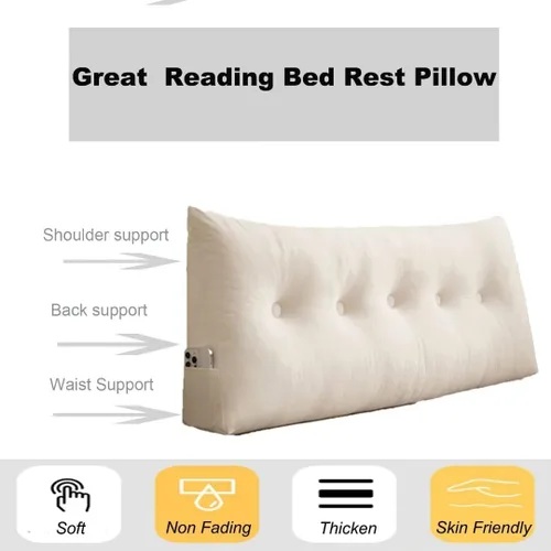 Miniatura 4 de Almohada para cabecero, cojín de cuña de lectura, tamaño grande, color beige, cojín para cabecero, respaldo triangular, para cama de día, litera
