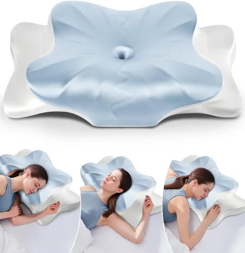 Miniatura 10 de Almohada cervical para aliviar el dolor de cuello, almohada ergonómica refrescante de espuma viscoelástica con funda de almohada de seda de hielo