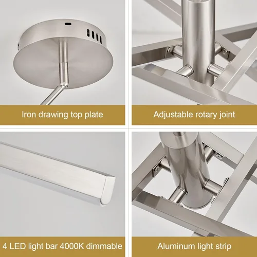 Miniatura 2 de Candelabro LED moderno de níquel, 4 luces regulables, iluminación colgante de techo para comedor, sala de estar, cocina, isla, dormitorio, 4