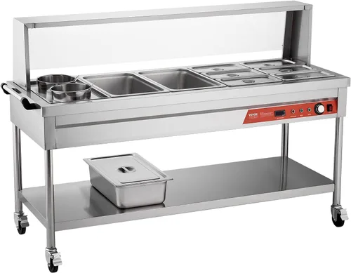 Miniatura 12 de VEVOR Calentador de alimentos comercial, mesa de vapor eléctrica de 8 bandejas + 2 ollas, calentador de alimentos profesional de 1800W para buffet