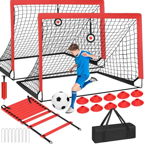 EVERRUSH Redes de porterías de fútbol de 6 x 4 pies para patio trasero, playa, equipo de entrenamiento de fútbol, red portátil con pelota y conos,