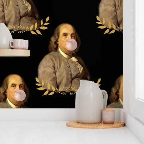 Miniatura 8 de Spoonflower Papel tapiz para despegar y pegar, papel tapiz extraíble personalizado de Benjamin Franklin Presidente Histórico Caprichoso Bubblegum