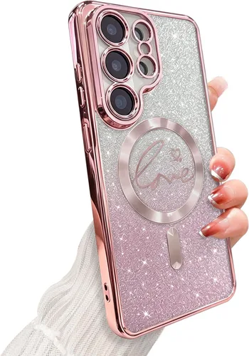 Miniatura 270 de ZONRW - Funda para Samsung Galaxy S22 Ultra magnética, para mujeres y niñas, cubierta trasera suave, lujosa, con corazón de amor, bling, degradado