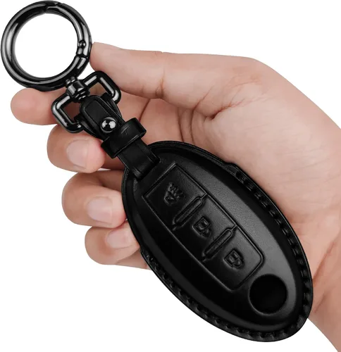 Tukellen Compatible con llave de Nissan, funda de cuero genuino hecha a mano para Altima Pathfinder Armada Murano Maxima Rogue Infinity Smart Remote