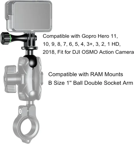 Miniatura 5 de BRCOVAN Adaptador de montaje de trípode de bola de 1 pulgada con rosca de cámara de 1/4 "-20, aleación de aluminio, compatible con soportes RAM