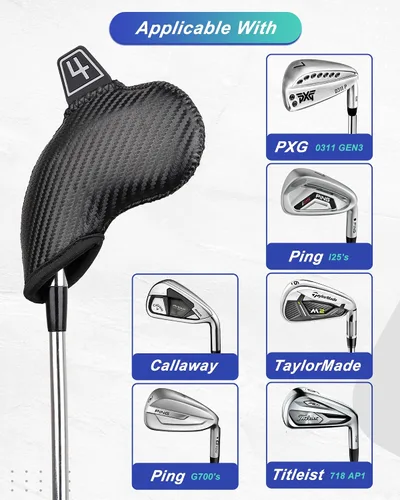 Miniatura 5 de Iron Golf Head Club Set,10pcs Golf Iron Covers, Black Leather Headcover Wedge Covers for Callaway Taylormade Ping Cobra RH and LH Etc