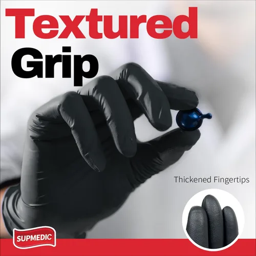 Miniatura 3 de Supmedic Disposable Nitrile Gloves, 5Mil Chemical Resistant Powder-Free Latex-Free Glove Exam Cook Tattoo, Black Blue 100Pcs (Negro) Small