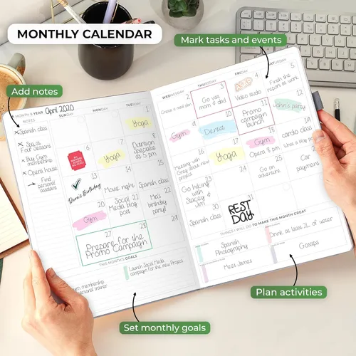 Miniatura 4 de Clever Fox Agenda PRO - Agenda semanal y mensual sin fecha con ranuras de tiempo, libro de citas y organizador diario, A4 (gris)