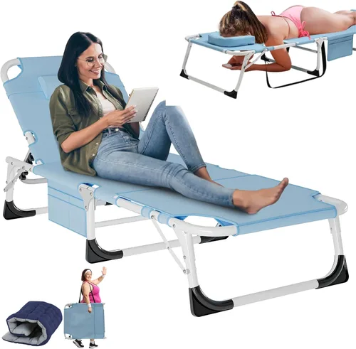 Miniatura 11 de LILYPELLE Sillón reclinable plegable para exteriores con colchón, 5 posiciones ajustables para patio, sillas reclinables, perfectas para exteriores