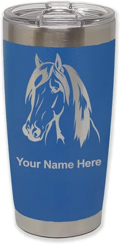 Miniatura 29 de LaserGram Vaso aislado al vacío de 20 onzas, cabeza de caballo 1, grabado personalizado incluido (negro)