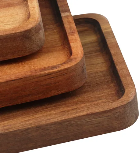 Miniatura 3 de GNIEMCKIN Bandeja de madera para servir, 13.8 x 5.1 pulgadas, juego de 4, bandeja de madera de acacia, perfecta para servir embutidos, postres