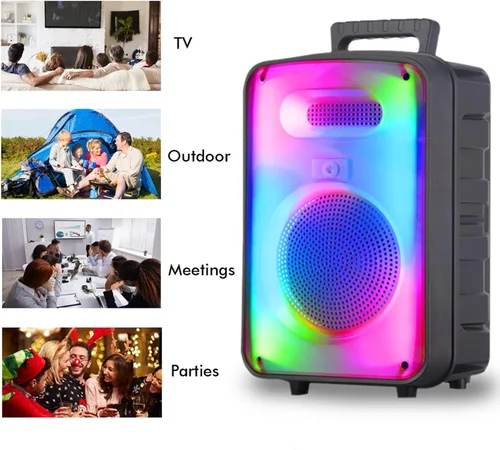 Miniatura 6 de Technical Pro Altavoz Bluetooth bidireccional recargable de 600 vatios de 8 pulgadas con pared LED brillante, radio FM, USB, sonido estéreo TWS