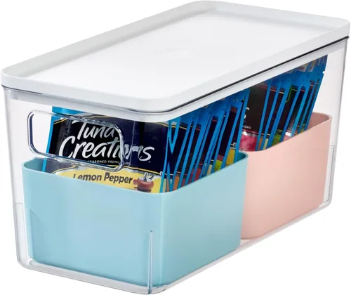Rosanna Pansino x iDesign - Contenedores de almacenamiento de plástico reciclado para cocina, incluye 1 contenedor grande con tapa y 2 cubos