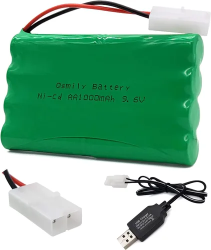 Qsmily® Paquete de baterías RC de 9.6 V, batería Ni-Cd recargable AA de 1000 mAh con cable de carga y conector Tamiya, adecuada para camión monstruo