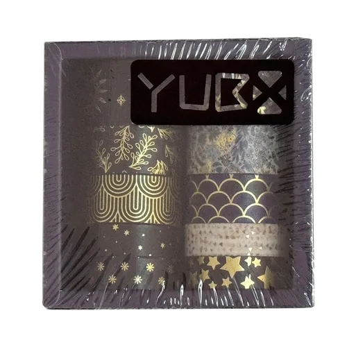 Miniatura 8 de Juego de cintas washi creativas 10 rollos de papel de aluminio dorado con estampado decorativo para manualidades, bricolaje, diarios, Mashup negro