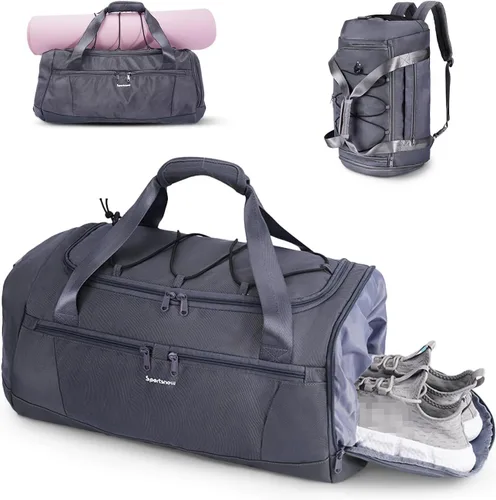 Sportsnew Bolsa de gimnasio para mujeres y hombres con compartimento para zapatos y bolsillo húmedo, bolsa de deporte con soporte para esterilla de