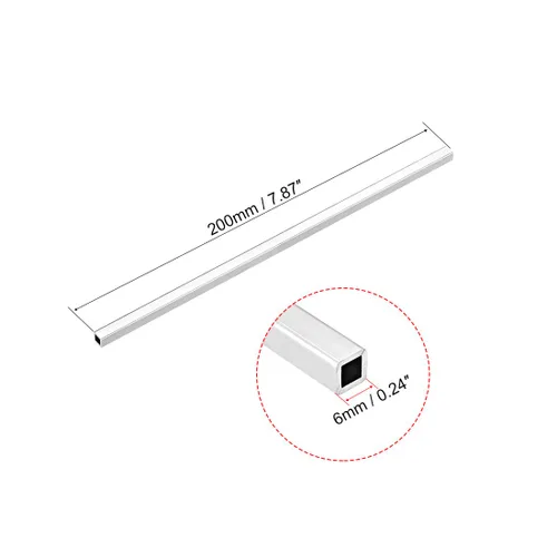 Miniatura 2 de uxcell Tubo cuadrado de aluminio 6063, 6mmx6mmx1mm de espesor de pared, 200mm de longitud, tubo de tubería recta sin costuras, 4 piezas