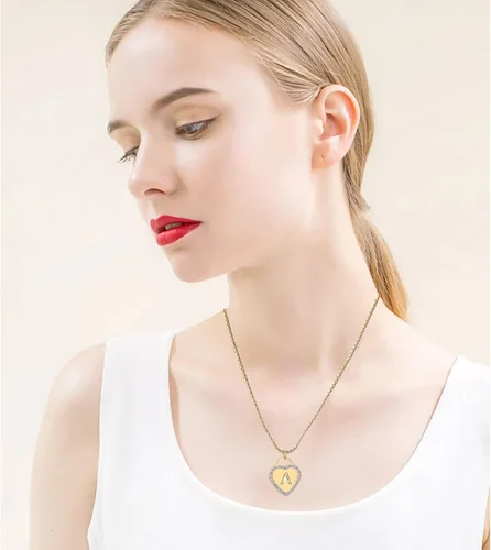 Miniatura 6 de CaleesLLC Collares con inicial de acero inoxidable chapado en oro de 14 quilates 26 letras de la A a la Z collar personalizado con corazón