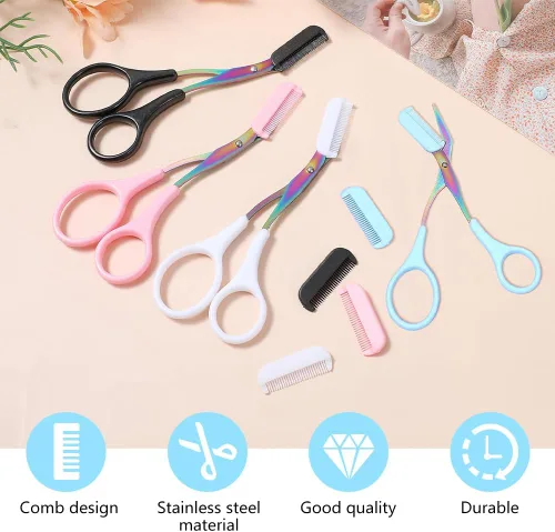 Miniatura 7 de Tijeras de cejas 2 en 1 con peine, cortador de cejas de acero inoxidable de precisión, tijeras de aseo antideslizantes para hombres y mujeres, Azul