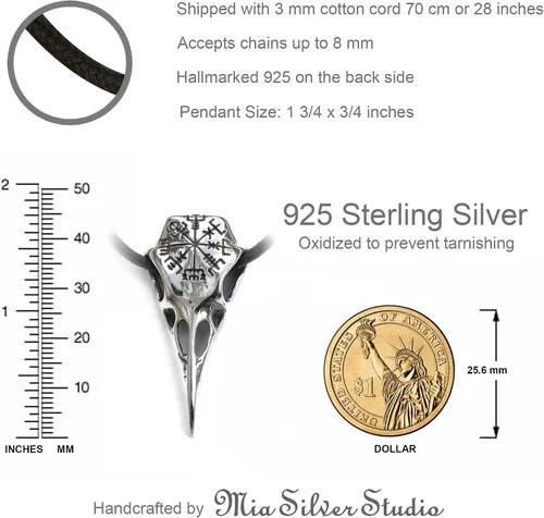 Miniatura 5 de Raven Skull Necklace with Viking Compass Vegvisir Pendant Bird Crow Odin Norse Animal Ancient Protection Amulet Talisman Nordic Goth Jewelry for Men