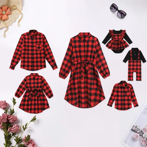 Miniatura 2 de AWIBMK Trajes familiares a juego para Navidad, color verde y rojo, a cuadros, vestidos para mamá e hija, otoño, invierno, Navidad, trajes familiares
