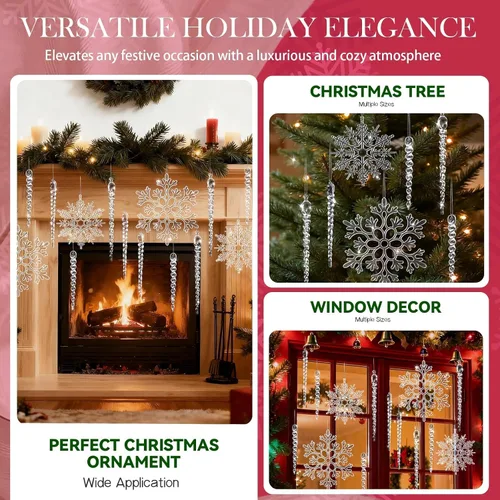 Miniatura 7 de 18 piezas de adornos grandes para árbol de Navidad, adornos de cristal, copo de nieve de carámbano transparente de acrílico para árbol de Navidad