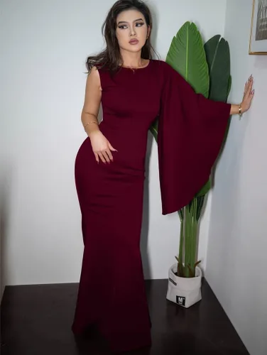 Miniatura 6 de YMDUCH Elegante vestido formal de sirena con abertura lateral y manga acampanada para mujer