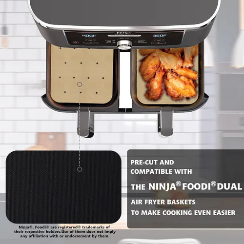 Miniatura 3 de WMKGG Papel pergamino rectangular para freidora de aire, 100 forros desechables perforados para freidora de aire con 2 alfombrillas de parrilla