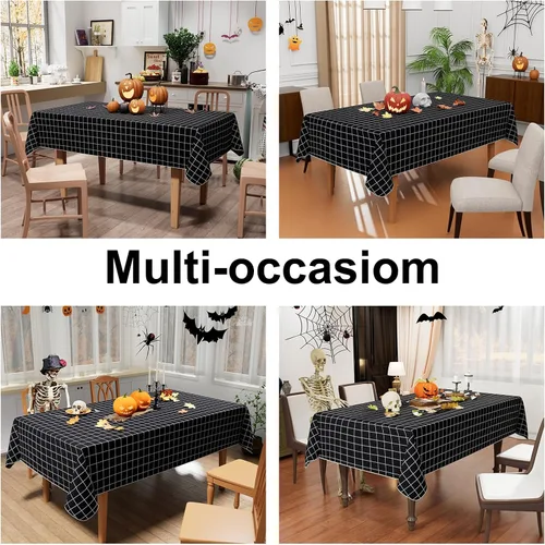 Miniatura 6 de Mantel rectangular, mantel de vinilo impermeable con reverso de franela, mantel de plástico lavable a cuadros para comedor, picnic, interior y Negro
