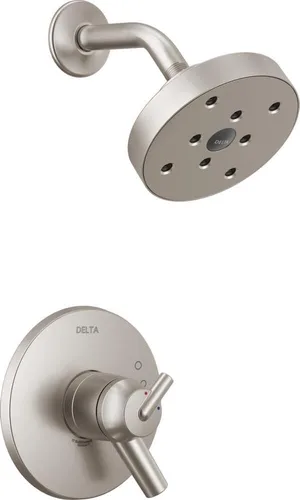 Delta Faucet Trinsic Serie 14, juego de ducha de una sola función con cabezal H2Okinetic de un solo pulverizador, cromado T14259 (válvula no