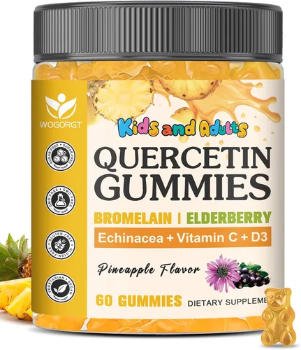 Gomitas de quercetina con bromelina para niños y adultos, apoyo inmunológico y de bienestar estacional, 800 mg de quercetina con bromelina, zinc,